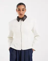 エイソス レディース アウター ジャケット・ブルゾン フルジップ ASOS DESIGN zip through cinched jacket in ecru canvas ECRU エクリュのサムネイル
