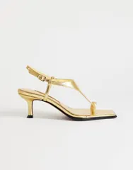 トップショップ レディース シューズ サンダル ヒール Topshop Selina tieup heeled sandals with toe loop GOLD ゴールドのサムネイル