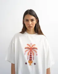 トップショップ レディース トップス Tシャツ 刺繍 Topshop embroidered Paradisoversized Tshirt WHITE ホワイトのサムネイル