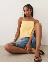 マンゴ レディース トップス シャツ Mango Newcreta cami top in yellow part of a set Pastel Yellow イエローのサムネイル