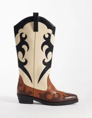 パブリックデザイア ワイドフィット レディース シューズ ブーツ・レインブーツ Public Desire Wide Fit Celia western boots and cream BROWN ブのサムネイル