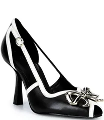 カール ラガーフェルド レディース シューズ ヒール レース KARLAGERFELD PARIS Lacey Bow Stiletto Dress Pumps BlackCream クリームのサムネイル