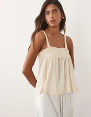 マンゴ レディース トップス シャツ ギャザー コットン Mango 100 cotton ruched flowy top BEIGE ベージュのサムネイル
