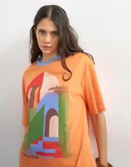 トップショップ レディース トップス Tシャツ グラフィック Topshop Santorinights graphic oversized tee in orange オレンジのサムネイル
