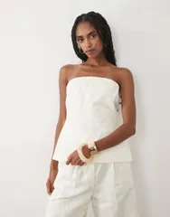 マンゴ レディース トップス シャツ Mango Sansa off shoulder structu red top in cream part of a set CREAM クリームのサムネイル