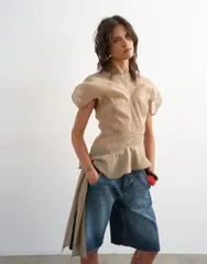 トップショップ レディース トップス タンクトップ フリル Topshopuff sleeve organza ruffle detail top in mink ミンクのサムネイル