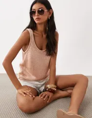 エイソス レディース トップス タンクトップ トール ASOS DESIGN scoop edge metallic tank in rose Gold ゴールドのサムネイル