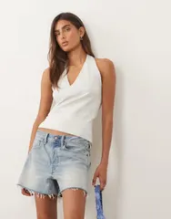マンゴ レディース トップス シャツ Vネック ノースリーブ Mango Teen crossover plunge vneck sleeveless top SILVER シルバーのサムネイル