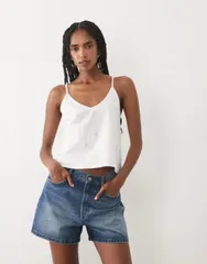 マンゴ レディース トップス シャツ コットン ホルター Mango Teen 100 cotton embellished halterneck top WHITE ホワイトのサムネイル