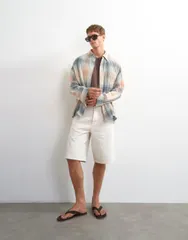 トップマン メンズ トップス シャツ オーバーサイズフィット Topman oversized fit crinkle plaid shirt Gray グレーのサムネイル