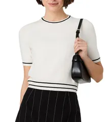 フレンチコネクション レディース トップス Tシャツ French Connection Babysoft Round Neck Short Sleeve Rib Stripe Toporcelainのサムネイル