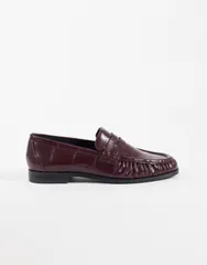 エイソス レディース シューズ スリッポン・ローファー ギャザー ASOS DESIGN Minnie ruchedetailing loafers croc Burgundy croc バーガンディのサムネイル