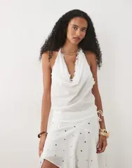 マンゴ レディース トップス シャツ ホルター Mango Marea embellished halter neck beach top part of a set WHITE ホワイトのサムネイル