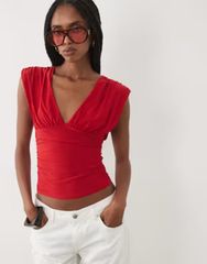 ミスセルフフリッジ レディース トップス シャツ Vネック ギャザー Misselfridge vneck ruched tank top RED レッドのサムネイル