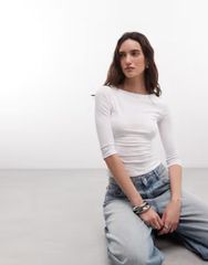 コルージョン レディース トップス Tシャツ COLLUSION slash neck 34 sleeve top WHITE ホワイトのサムネイル