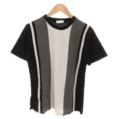 プラスワン PLUS ONE 美品 Tシャツ ニット L 黒 ブラック ストライプ柄 クルーネック 半袖 /SJ ■ECF007のサムネイル