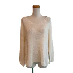 デミルクス ビームス Demi-Luxe BEAMS ニット セーター Vネック ローゲージ シアー 麻混 リネンブレンド ドロップショルダー プルオーバー 長袖 白 ホワイト /EH ■ECF006のサムネイル