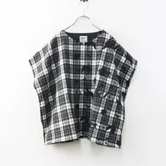 新品 未使用 ソウソウ SOU・SOU 京都 梳毛格子織 四角衣 肩線 おおらかと余白 F｜ブラック チェック ブラウス【2400015105888】のサムネイル