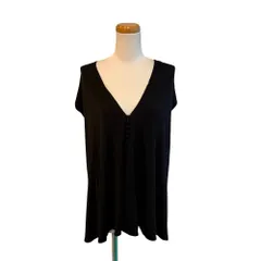 ビーシービージーマックスアズリア BCBGMAXAZRIA チュニック ノースリーブ 深Vネック バックリボン ドレープ XS 黒 ブラック /MZ ■ECF006のサムネイル