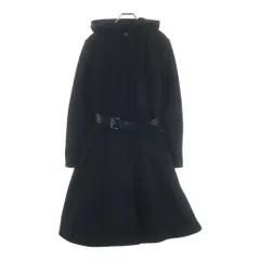 PRADA (プラダ) レザーベルト付き メルトンウール スナップボタン フーデッド ロングコート ブラック レディース 290569のサムネイル