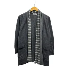 ジェイプレス J.PRESS カーディガン 長袖 ボーダー 無地 ドッキング ウール混 133-5-CKR-GJ SW-040 グレーのサムネイル