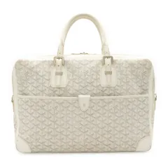 GOYARD ゴヤール アンバサードMM ビジネスバッグ ブリーフケース ハンドバッグ ヘリンボーン柄 PVC レザー ホワイト 白 グレー ストラップ欠品のサムネイル