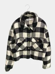 ZARA ザラ ブルゾン USA S ブラック チェック柄 ショート丈 フードなし ボタン留め レディースのサムネイル