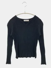 MINIMINI STORE ニット/セーター ワンサイズ ブラック 無地 ミドル丈 長袖 Vネック レディースのサムネイル