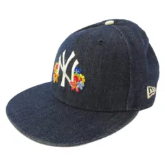 ニューエラ NEW ERA 59FIFTY ベースボールキャップ 帽子 NY ニューヨークヤンキース 花刺繍 インディゴ 7 1/2のサムネイル