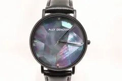 【W320-22】動作品 電池交換済 ALLY DENOVO アリーデノヴォ モザイクパール ブラックパール 腕時計 革ベルト レディースのサムネイル