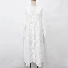 ビッキー VICKY ブラウス ロング 長袖 Vネック 前ボタン開き 別布 切替 ジャガード 花柄 白 オフホワイト 2のサムネイル