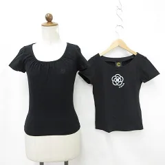 クレイサス CLATHAS カットソー 2枚セット 半袖 Uネック ロゴ 刺繍 ビジュー ストレッチ 綿 黒 ブラック 38のサムネイル