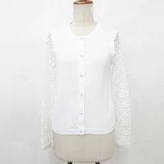 アリスオリビア alice + olivia ニット カーディガン 長袖 丸首 別布 レース コットン 白 ホワイト Sのサムネイル