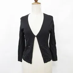 カールラガーフェルド KARL LAGERFELD ニット カーディガン Vネック 七分袖 ビーズ 刺繍 黒 ブラック 38のサムネイル