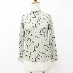 ハナエモリ HANAE MORI プリマ ティーボ SPORTS PRIMATTIVO カットソー 長袖 ハイネック バックファスナー リボン柄 緑 グリーン Mのサムネイル