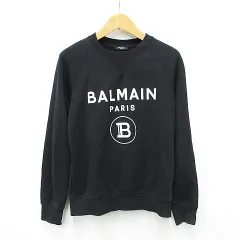バルマン BALMAIN トレーナー スウェット 長袖 クルーネック ロゴ プリント コットン 綿 ブラック ホワイト 黒 白 S ☆AA★のサムネイル