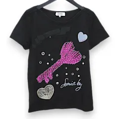ソニア ソニアリキエル SONIA SONIA RYKIEL 半袖 Tシャツ 38 黒系 ブラック ハート柄 スパンコール ビジュー リボン ボートネック のサムネイル