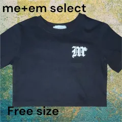 08025　me+em select　ミームセレクト　ハローキティキャラクターロゴ入り短丈半袖Ｔシャツ　ブラック　黒色　フリーサイズのサムネイル
