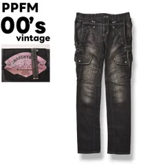 00s archive ピーピーエフエム PPFM ストーンウォッシュ 加工 ギミック デニム パンツ フリンジ マルチポケット ジーンズ ジーパン Gパン ストレッチ ジップアップ S ブラック メンズのサムネイル