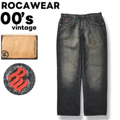 00s ヴィンテージ ロカウェア ROCAWEAR ルーズ ストレート デニム パンツ ジーンズ Gパン ジップアップ ロゴ 刺繍 麻混紡 36 ブラック オーバサイズ ストリート メンズのサムネイル