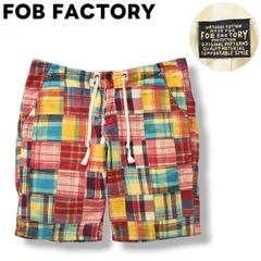 日本製 エフオービーファクトリー FOB FACTORY パッチワーク ショーツ ショート パンツ ボタンフライ L マドラスチェック柄 マルチカラー アメリカン カジュアル メンズのサムネイル