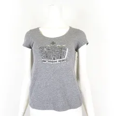 ベアトリス BEATRICE Tシャツ カットソー ラインストーン スパンコール ビーズ クラウン モチーフ コットン ストレッチ 半袖 M 38 グレーのサムネイル