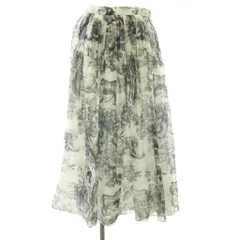 クリスチャンディオール Christian Dior TOILE DE JOUY 総柄 スカート フレア シアー ギャザー インナー付き I 40 白 ホワイト 紺 ネイビー /CX ■OSのサムネイル