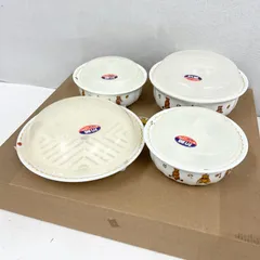 エジリー EJIRY 陶器 レンジ用 容器 4Pセット 2570 テディ・クラブ S/M/プレート 抗菌フタ付き ホワイト くま柄 箱付のサムネイル