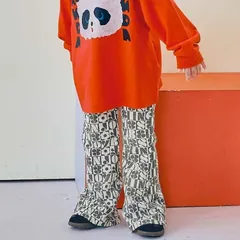 【新作】p.premier イロチ買いしたい総柄フレアパンツ チャコール 80～120㎝ 子供服 フレアパンツ P420026のサムネイル