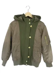 バーバリーブルーレーベル BURBERRY BLUE LABEL フライト ジャケット MA-1 中綿 ジップアップ ボタン フード 無地 カーキ サイズ38 国内正規 QQQのサムネイル