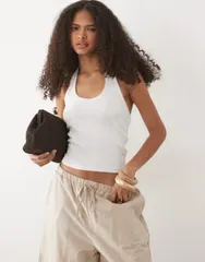 マンゴ レディース トップス シャツ コットン ホルター Mango Teen cotton richalterneck top with stitch detailing WHITE ホワイトのサムネイル