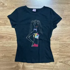 ヴィンテージ ブラック パッチワーク イラスト Tシャツ 姫ギャル ロギャル ラテ 姉ギャル オリエンタル 森ガール バレエコア スナ系 平成 蒼井 優 はぐみ깔 フェアリー グランジ ギークシック ゴシック Y2Kのサムネイル