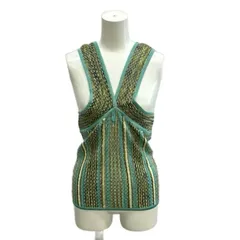 ミッソーニ MISSONI カットソー サマーウール 21 ライトブルー 黄 イエロー 紺 ネイビー ストライプ柄 Vネック ノースリーブ /NP ■GY06のサムネイル