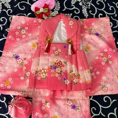 七五三祝着 　女の子　桜柄　着物セット　髪飾り　被布　R8U-SET-3のサムネイル